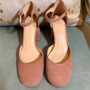 Gianni Bini Dusty Rose Suede Ankle-Strap Block Heels